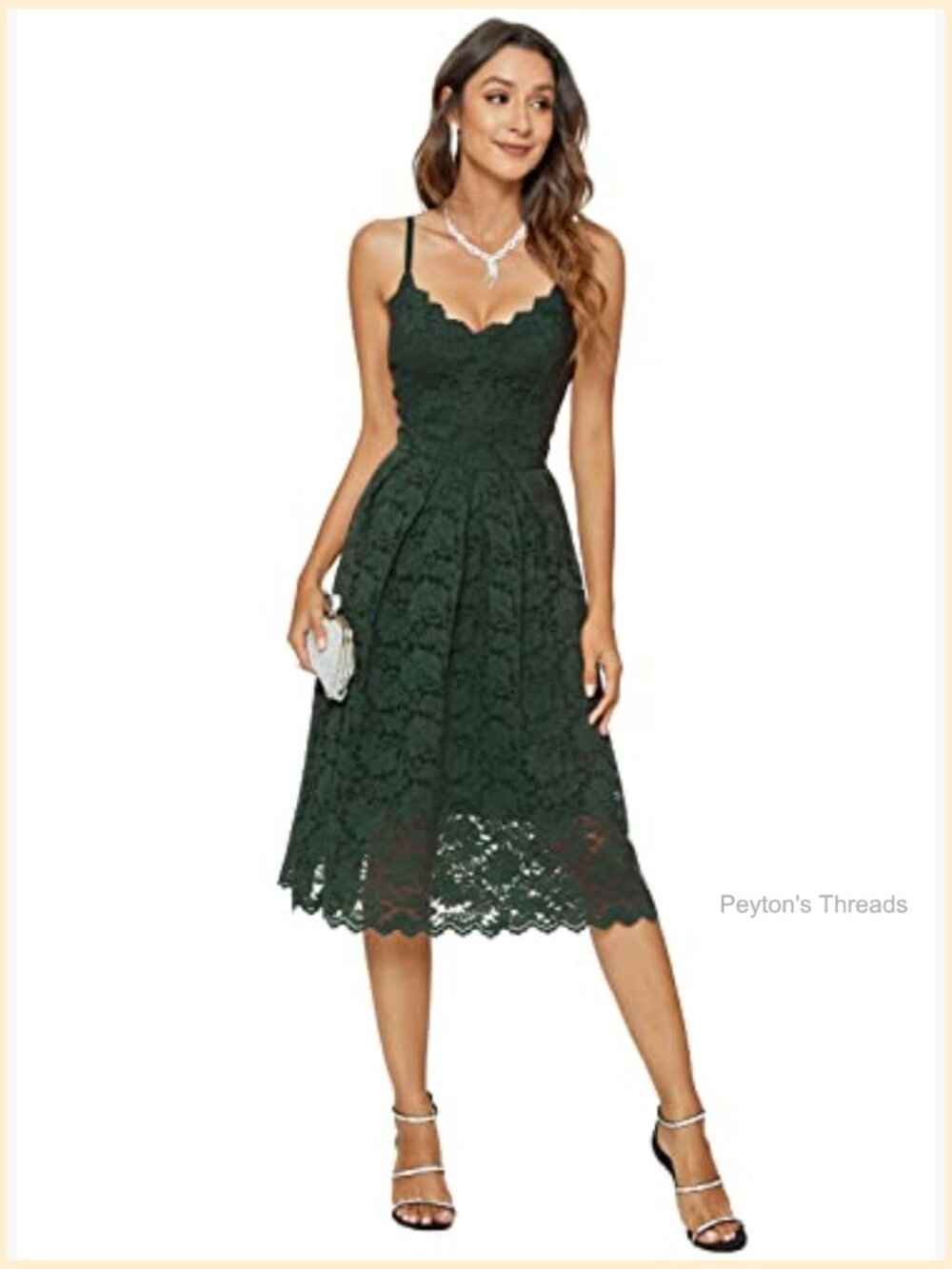 Lace Floral Spaghetti Strap V Neck Sexy Cocktail Party Swing Dress - Picture 3 of 7